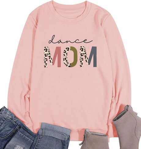 BANGELY Dance Mom Sweatshirt Women Funny Leopard Retro Mama Letter Pullover Gift For Dance Teacher Mom Long Sleeve Shirt in Saudi Arabia