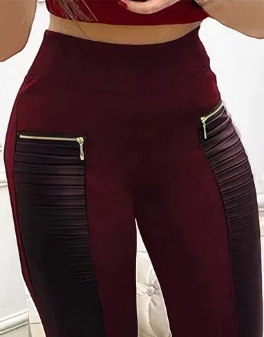 Flamingals Faux Leather Leggings for Women Mid Waisted Stretchy Patch Zip in Saudi Arabia