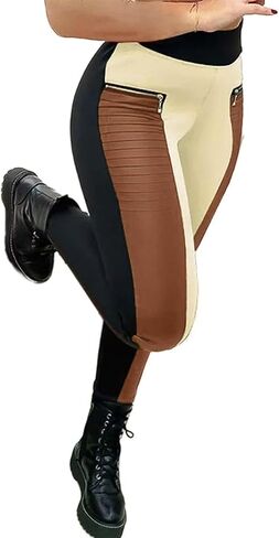 Flamingals Faux Leather Leggings for Women Mid Waisted Stretchy Patch Zip in Saudi Arabia