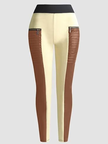 Flamingals Faux Leather Leggings for Women Mid Waisted Stretchy Patch Zip in Saudi Arabia