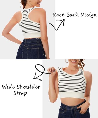 توب نسائي بدون أكمام مع حمالة صدر مدمجة شريطية طويلة من الخلف حمالات صدر رياضية برقبة دائرية للتمرين كامي قطع علوية قصيرة مضلعة in Kuwait