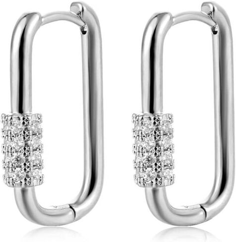 14k Gold Plated Square Hoop Earrings Small Silver U-shaped Geometric Rectangle Earrings for Women Girls in Saudi Arabia