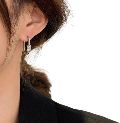 14k Gold Plated Square Hoop Earrings Small Silver U-shaped Geometric Rectangle Earrings for Women Girls in Saudi Arabia