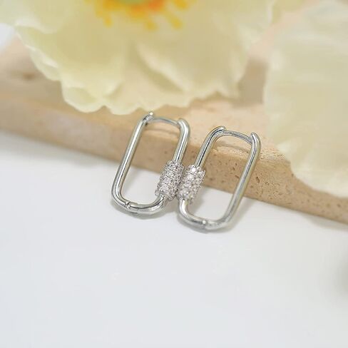 14k Gold Plated Square Hoop Earrings Small Silver U-shaped Geometric Rectangle Earrings for Women Girls in Saudi Arabia