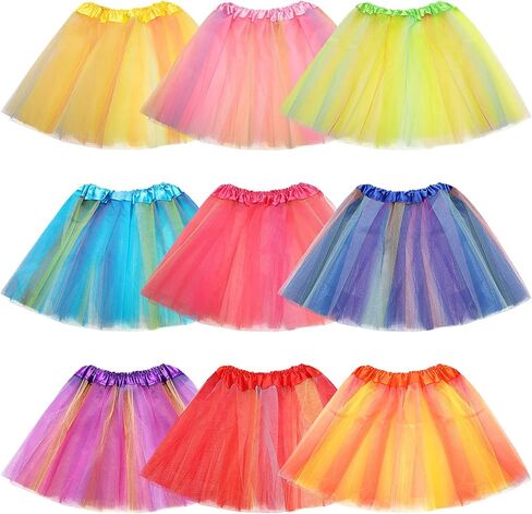 9 Pcs Ballet Tutu for Girls Bulk Rainbow Multicolor Tutu Skirt 3 Layers Fluffy Tulle Skirt for Toddler Girls Birthday Party Costume Princess Tutu Dresses in Saudi Arabia