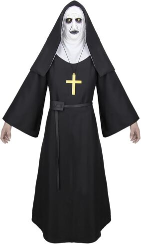 Hitormoon مخيف راهبة زي النساء الكبار هالوين ازياء القرون الوسطى الأم شقيقة تأثيري رداء مع كامل قناع رأس التبعي in Kuwait