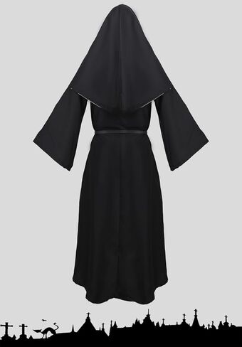 Hitormoon مخيف راهبة زي النساء الكبار هالوين ازياء القرون الوسطى الأم شقيقة تأثيري رداء مع كامل قناع رأس التبعي in Kuwait