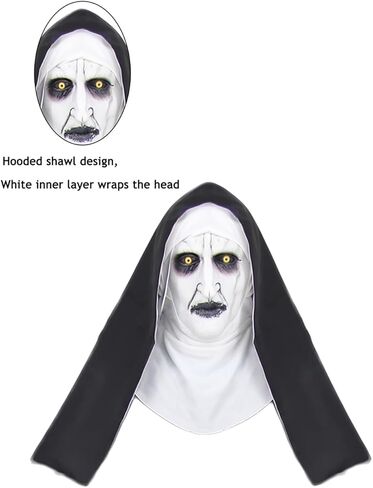 Hitormoon مخيف راهبة زي النساء الكبار هالوين ازياء القرون الوسطى الأم شقيقة تأثيري رداء مع كامل قناع رأس التبعي in Kuwait