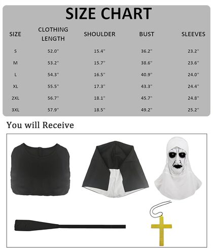 Hitormoon مخيف راهبة زي النساء الكبار هالوين ازياء القرون الوسطى الأم شقيقة تأثيري رداء مع كامل قناع رأس التبعي in Kuwait