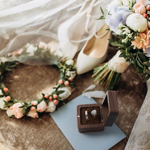 Wooden Ring Box, Engagement Ring Box with 2 Slots, Double Ring Box, Square Wedding Ring Box, Small Ring Holder Box for Wedding, Proposal, Ceremony(Black Inner with window) in Kuwait
