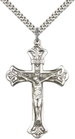 F A Dumont Sterling Silver Crucifix Pendant with 24" Stainless Steel Heavy Curb Chain. in Saudi Arabia