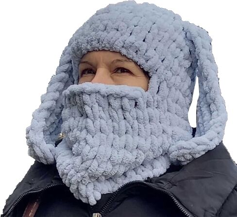 قبعة شتوية نسائية لطيفة محبوكة على شكل آذان حيوانات كرتونية مضحكة، قبعة سميكة دافئة برقبة بالاكلافا، غطاء فرنسي دافئ in Kuwait