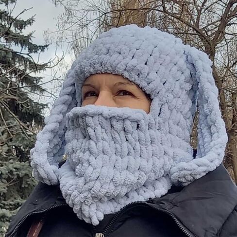 قبعة شتوية نسائية لطيفة محبوكة على شكل آذان حيوانات كرتونية مضحكة، قبعة سميكة دافئة برقبة بالاكلافا، غطاء فرنسي دافئ in Kuwait