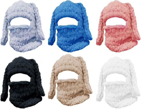 قبعة شتوية نسائية لطيفة محبوكة على شكل آذان حيوانات كرتونية مضحكة، قبعة سميكة دافئة برقبة بالاكلافا، غطاء فرنسي دافئ in Kuwait
