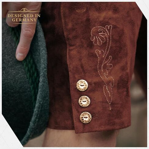 BAVARIA TRACHTEN Lederhosen Men Oktoberfest Costume - Genuine Leather, German Mens Lederhosen - Olive Yellow/Rust Green in Saudi Arabia