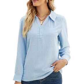 Sanifer Women's 3/4 Sleeve Tunic Tops Loose Fit Dressy Casual Blouse Shirt Swiss Dot V-Neck T-Shirts
