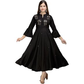FIDOZA Women's Rayon Printed Anarkali Embroidery Kurti | Pakistani Style Rayon Embroidery Kurti For Women | Ready to wear