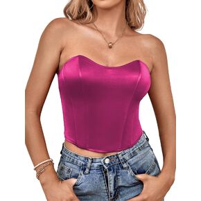LYANER Women’s Sexy Satin Sweetheart Neck Crop Tube Tops Strapless Bustier Cami Corset Top
