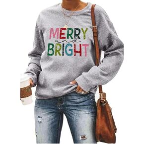 Christmas Sweatshirt Women Merry and Bright Long Sleeve Pullover Believe Letter Print Xmas Graphic Novelty Half Zip Tops