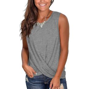 تي شيرت Jescakoo نسائي صيفي بدون أكمام ورقبة دائرية ملتوية من الأمام وقمصان علوية فضفاضة in Kuwait