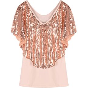 PrettyGuide Women's Tunic Tops Sequin Overlay Cold Shoulder Glitter Cocktail Party Blouse Top in Kuwait