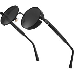 GYsnail Make the world clear Steampunk Polarized Sunglasses For Men, Round Gothic Shades Style, Metal Circle Frame