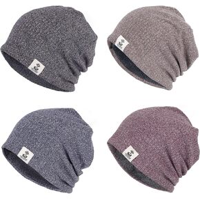 NTLWKR 4 Pack Slouchy Beanies for Men Guys Knit Skull Caps Faux Fur Winter Warm Hats Women Daily