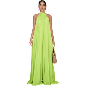 CHARTOU Women's Elegant Loose Fit Chiffon Halter Neck Backless Wide Leg Jumpsuit