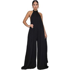 CHARTOU Women's Elegant Loose Fit Chiffon Halter Neck Backless Wide Leg Jumpsuit in Saudi Arabia