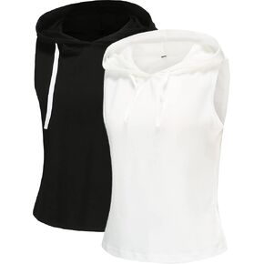 Fanfly Womens 2 Pack Workout Tops Sleeveless Hooded Tank Top Casual Athletic Gym Exercise Shirts for Women