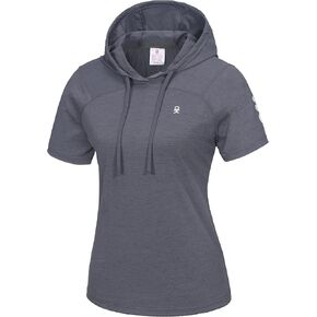 Little Donkey Andy Women's Short Sleeve Quick Dry T-Shirt with Hood Sun Protection Workout Stretch Basic Tops Tee