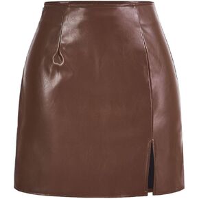 Verdusa Women's High Waisted Split Hem Short PU Leather Skirt