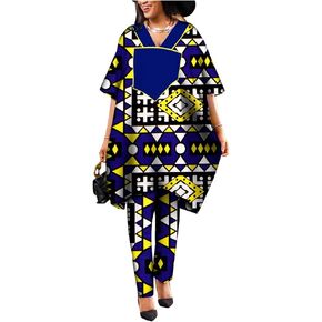 African Print 2 Pieces Outfit Women Ankara Top and Pants Set Shirt Dress in Saudi Arabia