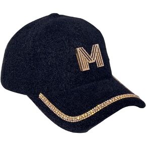 Womens Baseball Cap Letter M Cowboy Hats with Rhinestone Rabbit Plush Baseball Caps Bling Fancy Jewelry Hat Fashion Cap Black in Kuwait