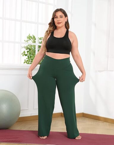HDE Plus Size Wide Leg Cotton Yoga Pants for Women High Waist Workout Leggings in Saudi Arabia