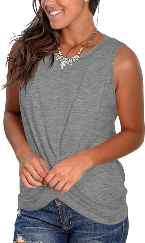 تي شيرت Jescakoo نسائي صيفي بدون أكمام ورقبة دائرية ملتوية من الأمام وقمصان علوية فضفاضة in Kuwait