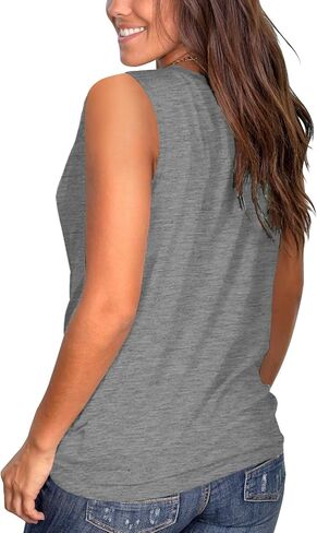 تي شيرت Jescakoo نسائي صيفي بدون أكمام ورقبة دائرية ملتوية من الأمام وقمصان علوية فضفاضة in Kuwait