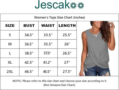 تي شيرت Jescakoo نسائي صيفي بدون أكمام ورقبة دائرية ملتوية من الأمام وقمصان علوية فضفاضة in Kuwait