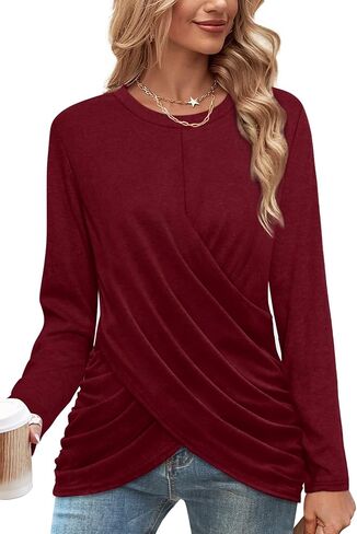 سترة علوية نسائية بأكمام طويلة من Jescakoo، سترة أمامية ملفوفة للارتداء مع السراويل الضيقة in Kuwait