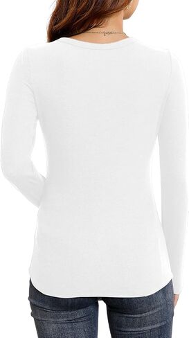 قمصان HWOKEFEIYU للسيدات بأكمام طويلة/بدون أكمام، قمصان Henley المثيرة والمجهزة in Kuwait