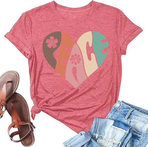 Peace Love Shirts Women Hippie Soul Inspirational Vintage Short Sleeve Graphic Tees Tops in Saudi Arabia