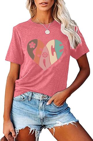 Peace Love Shirts Women Hippie Soul Inspirational Vintage Short Sleeve Graphic Tees Tops in Saudi Arabia