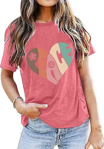 Peace Love Shirts Women Hippie Soul Inspirational Vintage Short Sleeve Graphic Tees Tops in Saudi Arabia