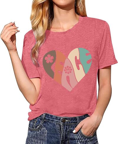 Peace Love Shirts Women Hippie Soul Inspirational Vintage Short Sleeve Graphic Tees Tops in Saudi Arabia