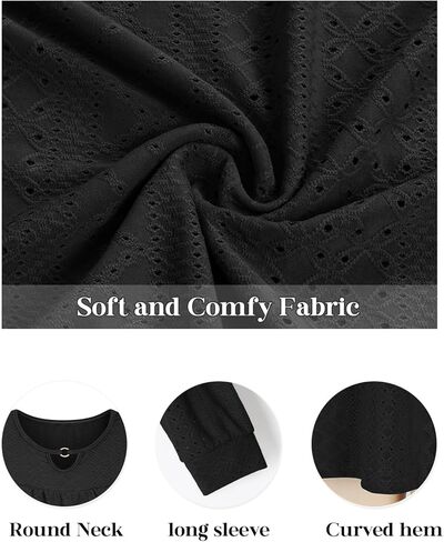 Women's Casual Dressy Long Sleeve Shirts Pleated Fashion Front Key Hole Blouse Cute Scoop Neck Loose Fit Tops in Kuwait