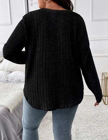 Veeiid Women Plus Size Casual Knit V Neck Lightweight Long Sleeve Sweaters XL-5XL in Kuwait