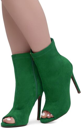 Shoe Land Womens Chelsee Peep Toe Ankle Booties Stiletto High Heel Dress Boots in Kuwait