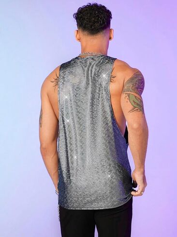 COZYEASE Men's Metallic Tops Sleeveless Round Neck Tank Top Disco Sequin Tops Party Club Night Outfits in Saudi Arabia