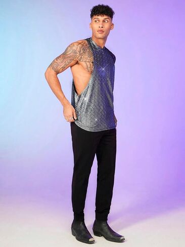 COZYEASE Men's Metallic Tops Sleeveless Round Neck Tank Top Disco Sequin Tops Party Club Night Outfits in Saudi Arabia
