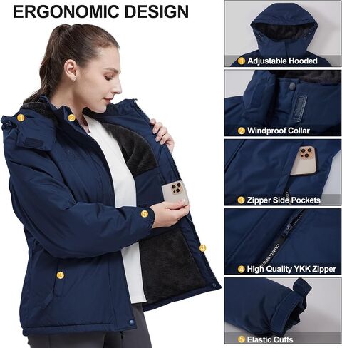 CAMEL CROWN Womens Ski Jacket Waterproof Winter Coat Hiking Mountain Windbreaker Thicken Cotton Warm Snow Parka Jacket in Saudi Arabia